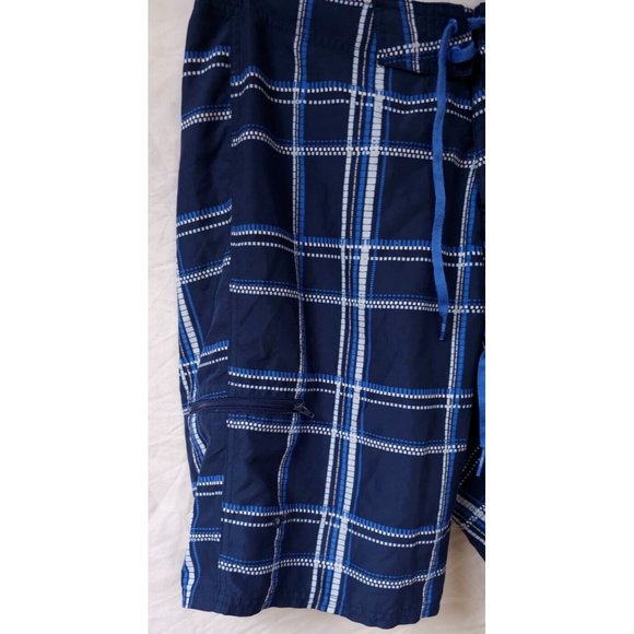 Nike W32 Blue Zip Pocket Hook N Loop Fly Surfing Swoosh Boardshorts Inseam 21" - Picture 2 of 11